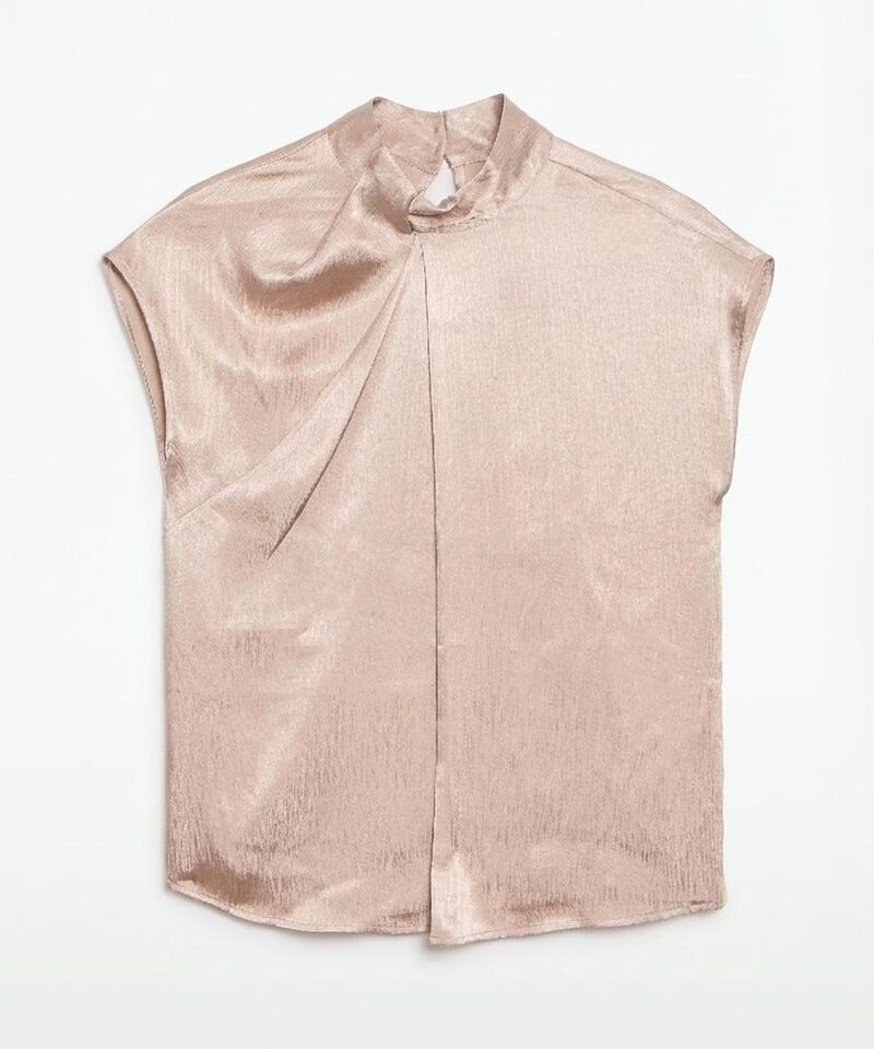 Blusa Manga Corta con Cuello Alto para Mujer