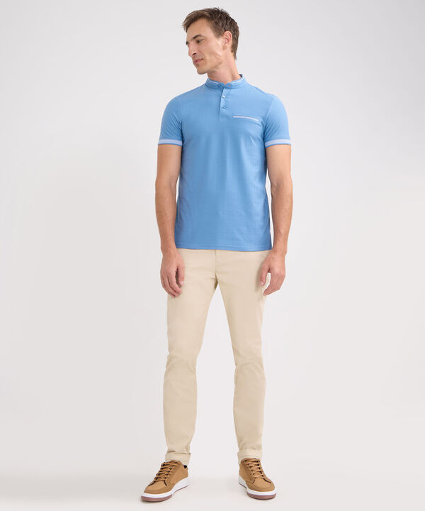Polo Cuello Mao Unicolor Con Bolsillo Ribete