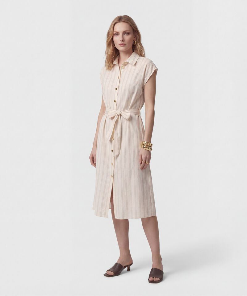 Vestido Midi Camisero Con Lazo Mujer