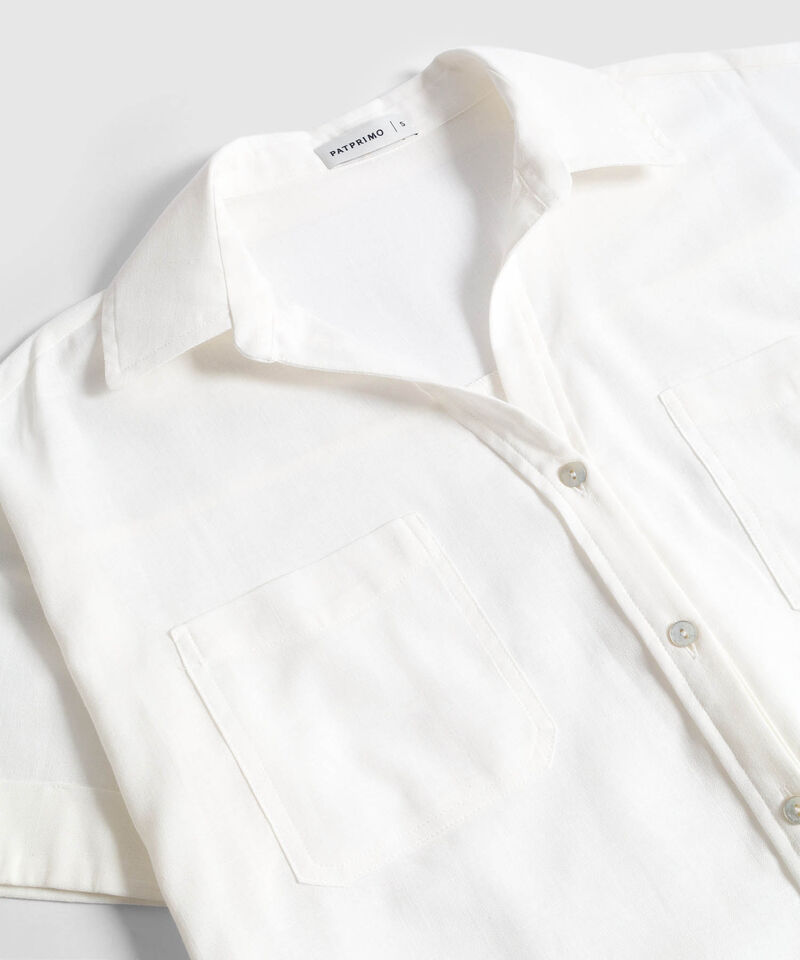 Camisa Resort Unicolor Con Bolsillos Mujer