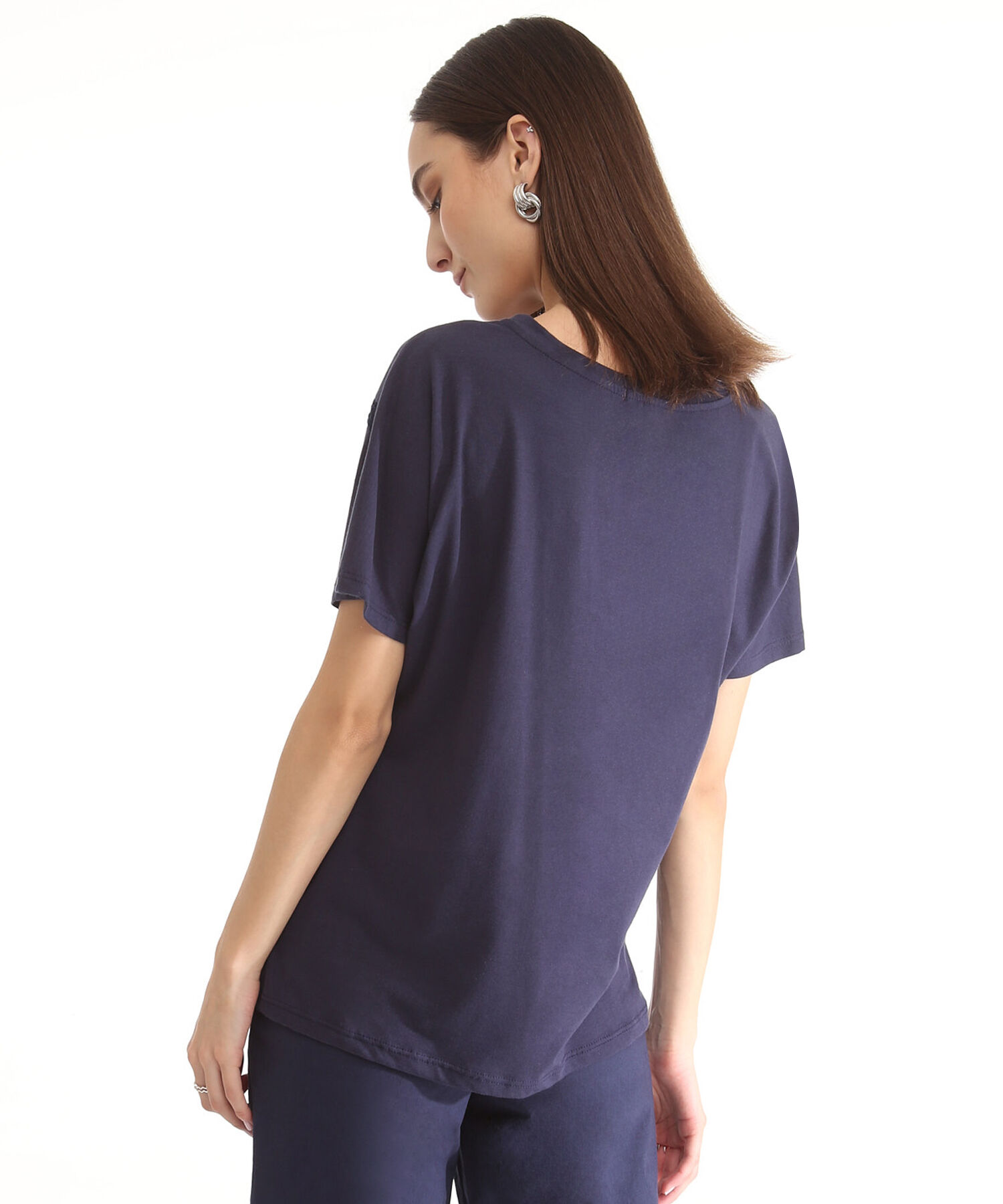 Camiseta Manga Corta Rodada Con Incrustación De Encaje En Frente