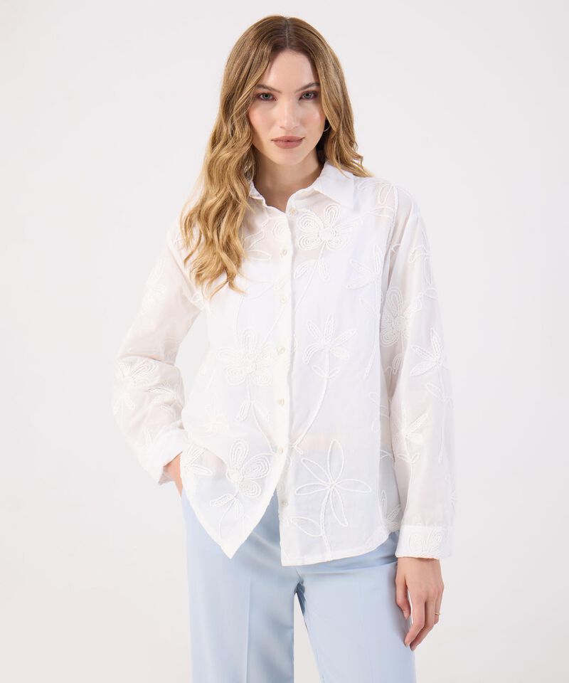 Camisa Blanca con Bordado Floral