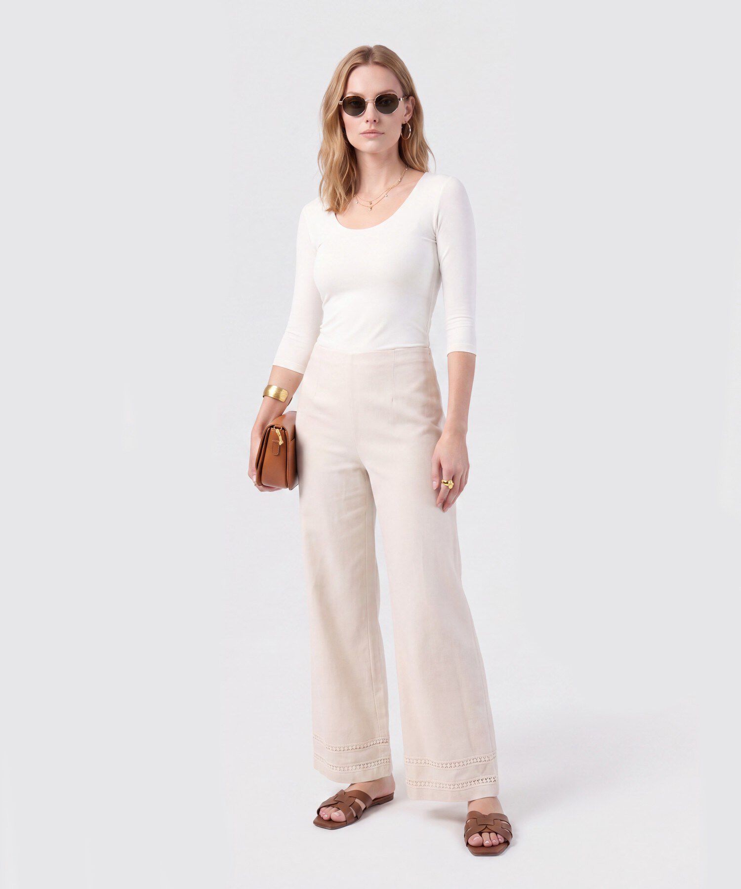 Pantal&oacute;n De Bota Ancha Con Encaje Para Mujer