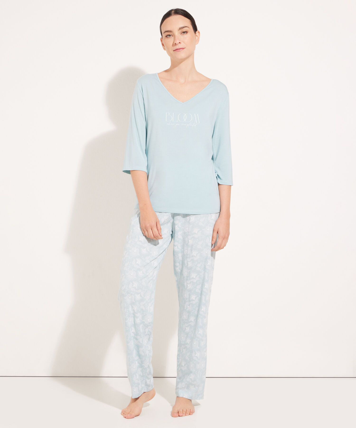 Pijama Camiseta Manga 3/4 Con Screen Y Pantalón Largo Estampado