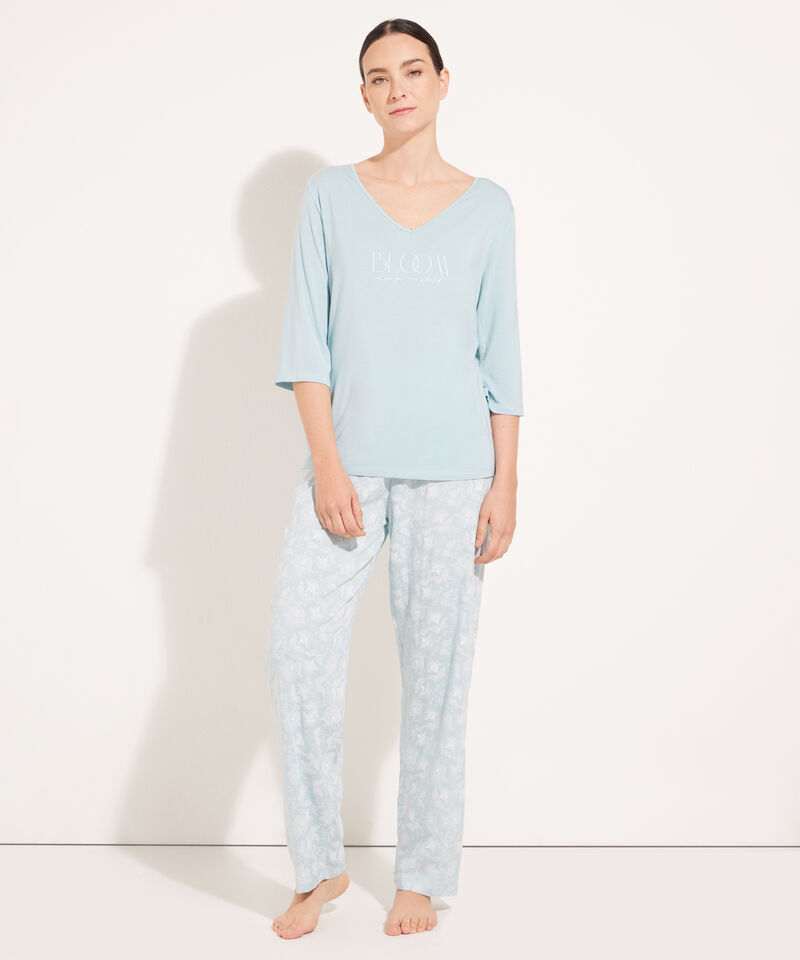 Pijama Camiseta Manga 3/4 Con Screen Y Pantalón Largo Estampado