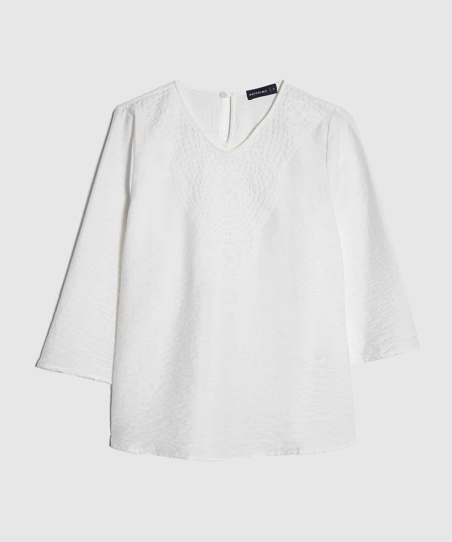 Blusa Mangas 3/4 Bordado En Delantero