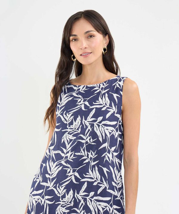 Vestido Estampado en Efecto Lino image number null