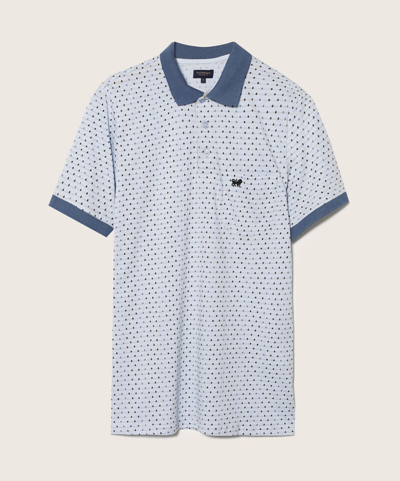 Polo Estampada, Cuello Y Puños Tejidos En Contraste Con Bolsillo, Silueta Regular Fit
