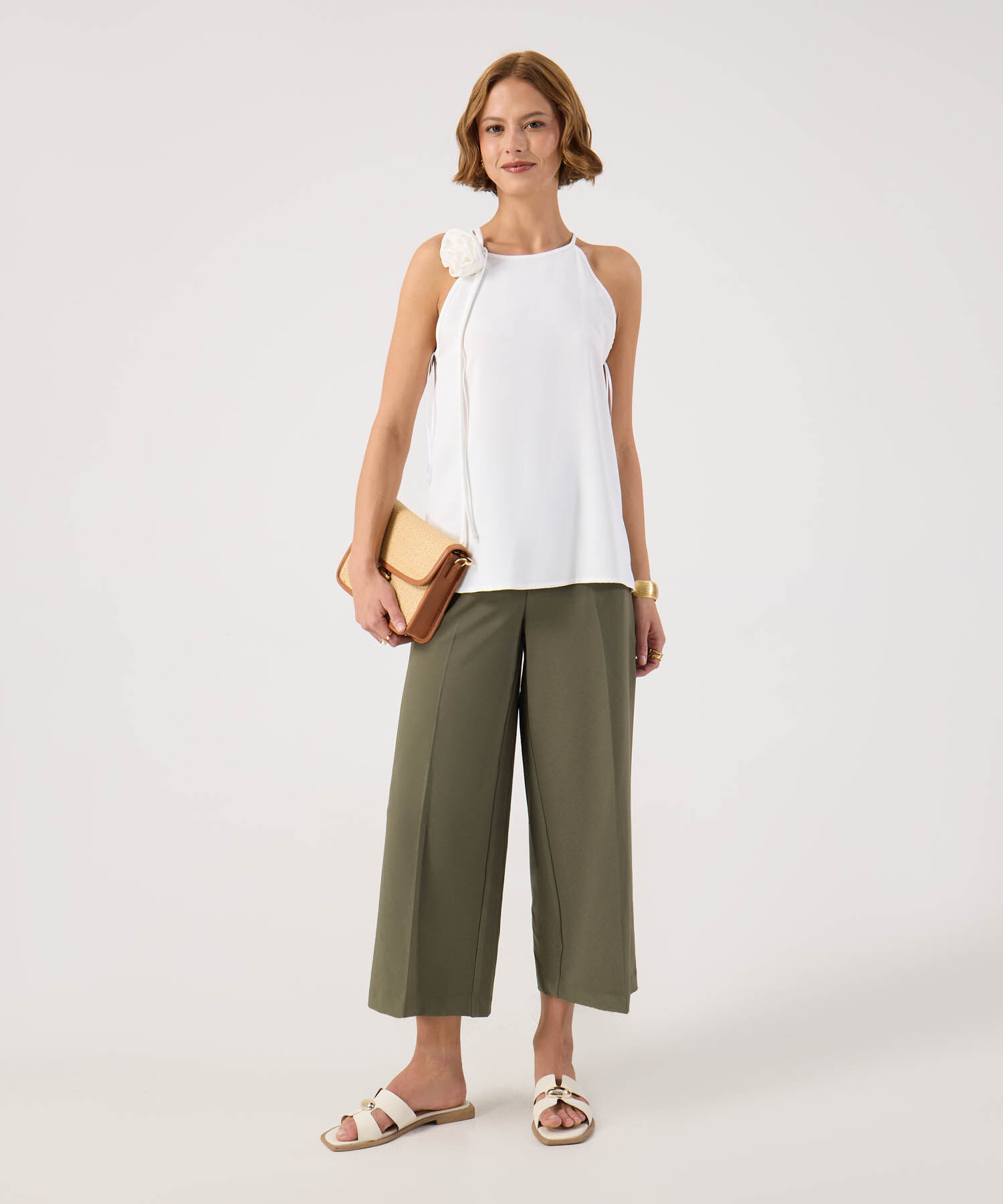 Pantalon culotte unicolor para mujer