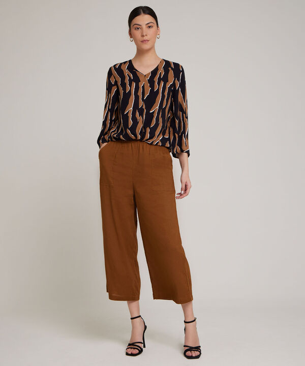 Pantalon Moda Tipo Culotte Unicolor, Resortado Con Bolsillos Diagonales, Tel Aviv Linea Moda