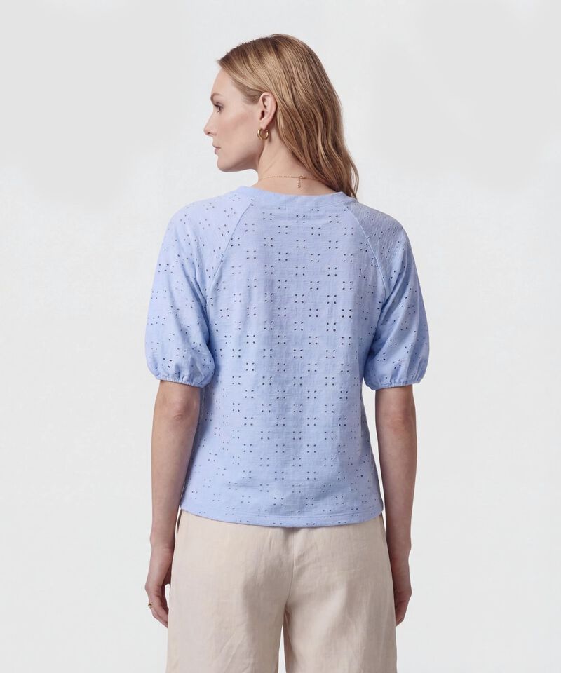 Camiseta Manga Globo Con Ojalillo Para Mujer