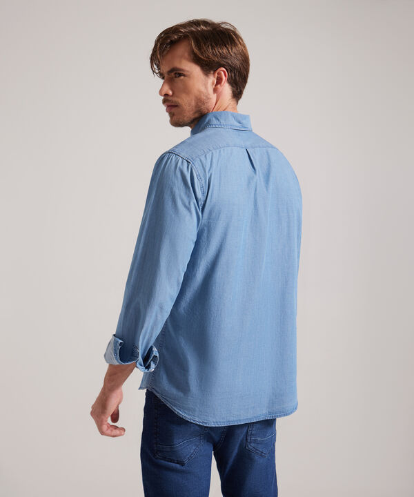 Camisa Con Bolsillo Bicelado Tono Azul Medio