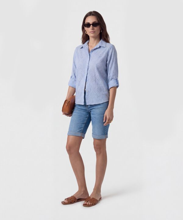 Camisa En Broderie Con Charretera Para Mujer