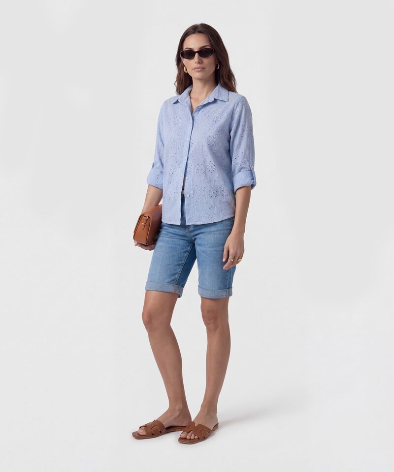 Camisa En Broderie Con Charretera Para Mujer