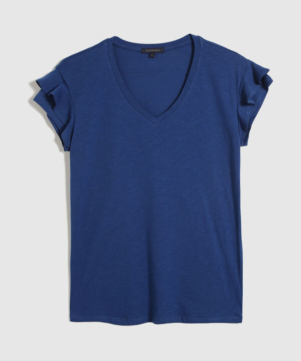 Camiseta Unicolor, Cuello En V Manga Corta