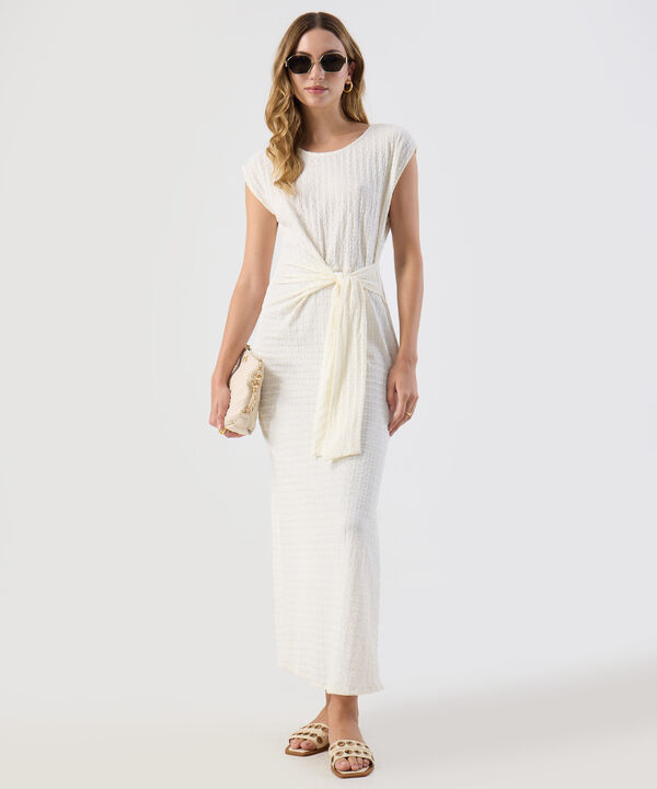 Vestido Para Mujer Midi Textura Nudo Frontal Elegante image number null