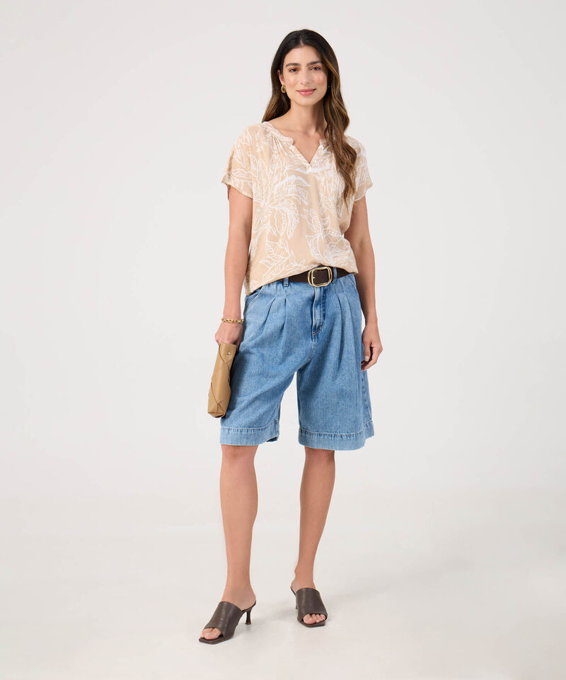 Blusa Estampada Cuello Mao