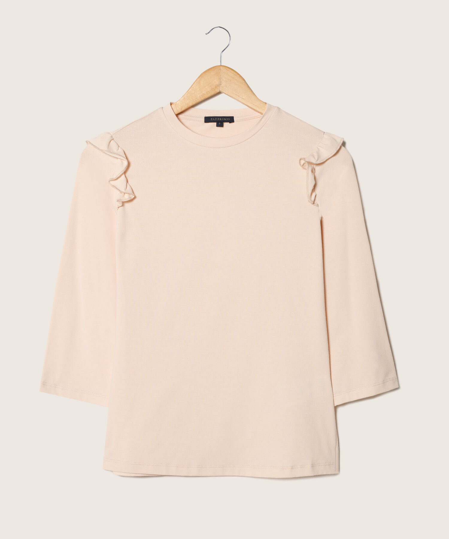Camiseta Unicolor Cuello Redondo, Manga 3/4 Con Bolero En Sisa