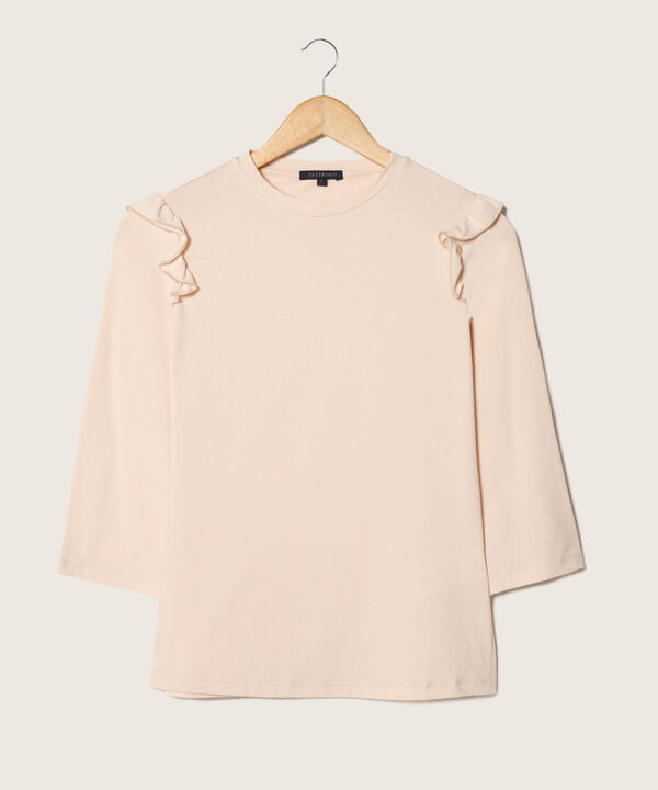 Camiseta Unicolor Cuello Redondo, Manga 3/4 Con Bolero En Sisa