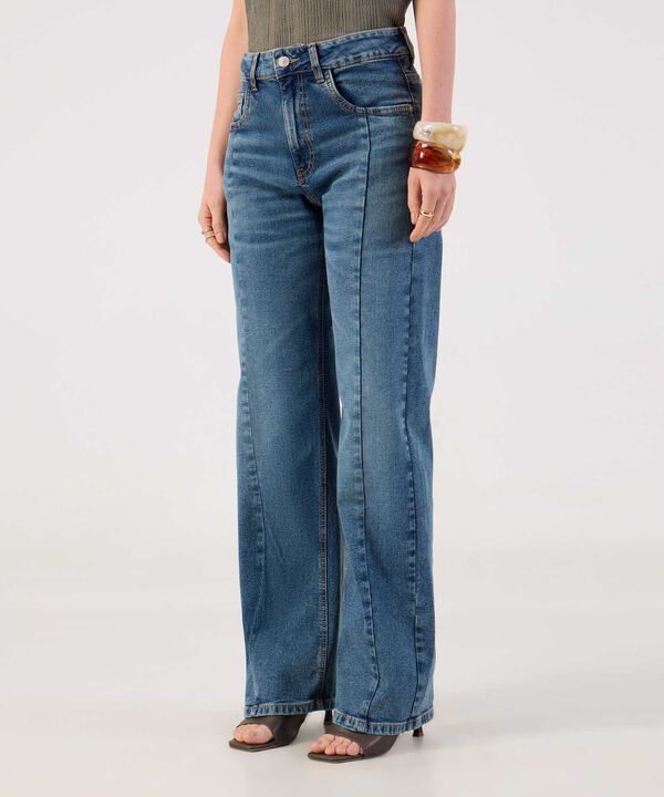 Jean Recto con Costuras Frontales para Mujer image number null