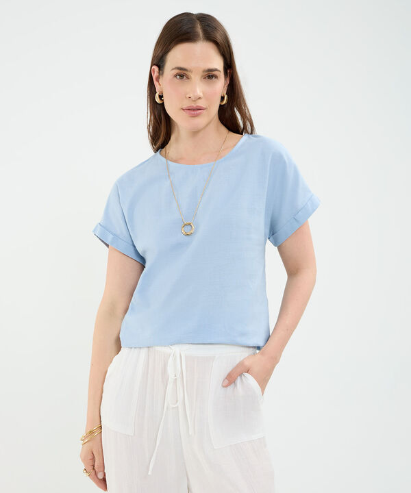 Blusa con Doblez en Efecto Lino image number null