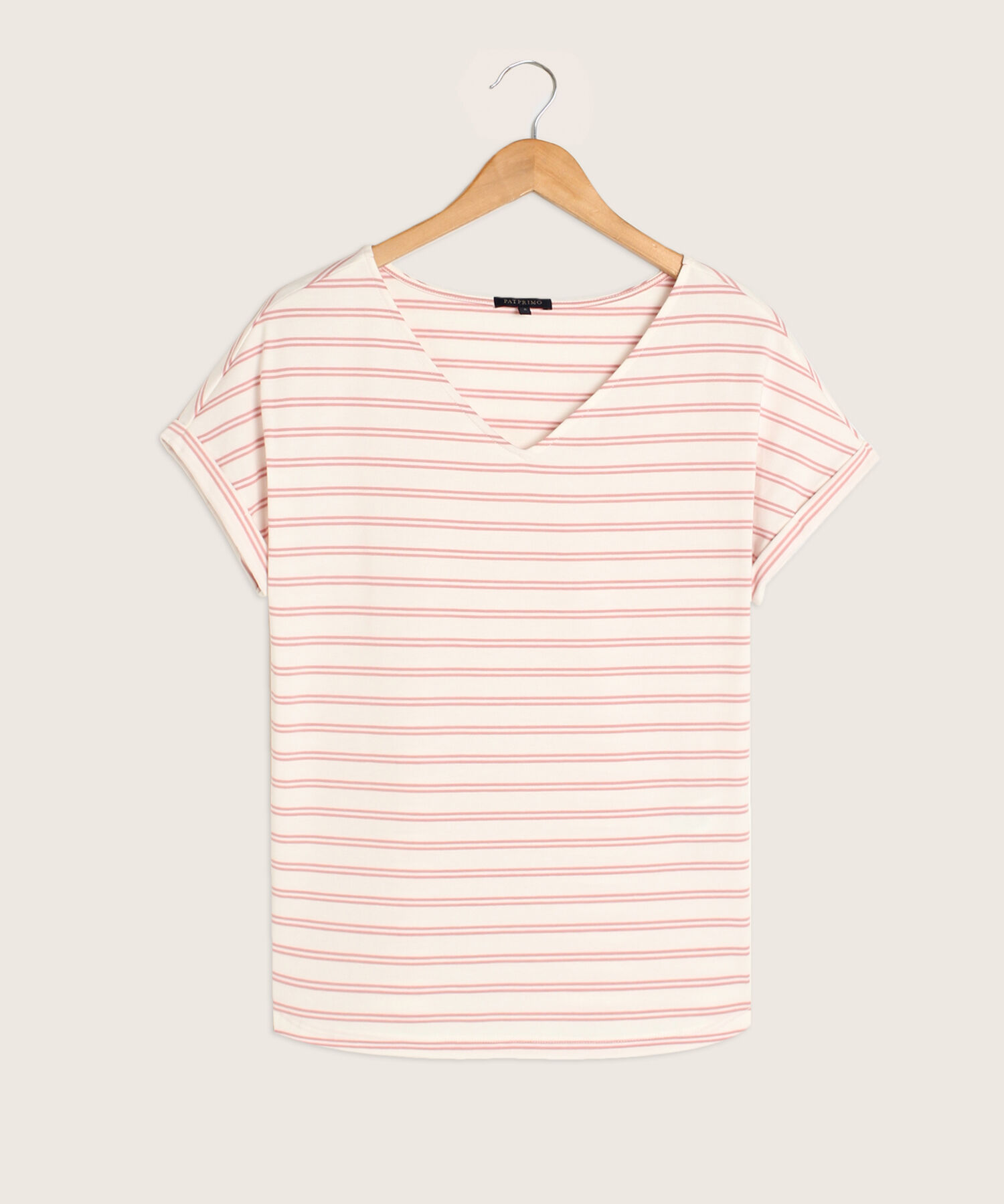 Camiseta A Rayas Cuello En V Mujer