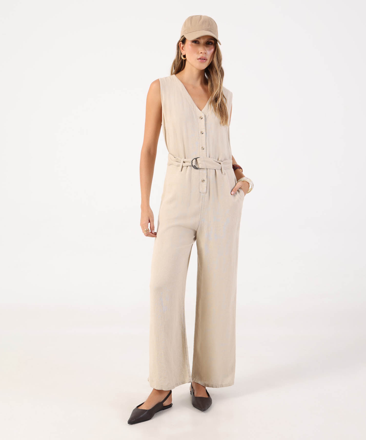 Enterizo Largo con Cintur&oacute;n y Perilla de Botones para Mujer