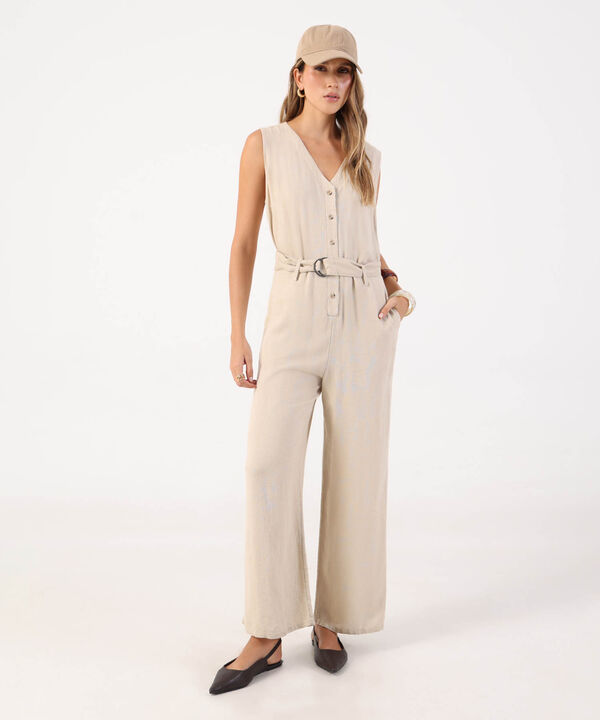 Enterizo Largo con Cintur&oacute;n y Perilla de Botones para Mujer image number null