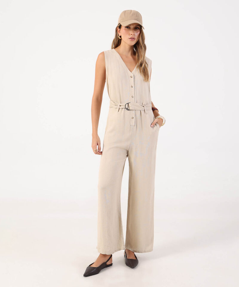 Enterizo Largo con Cintur&oacute;n y Perilla de Botones para Mujer