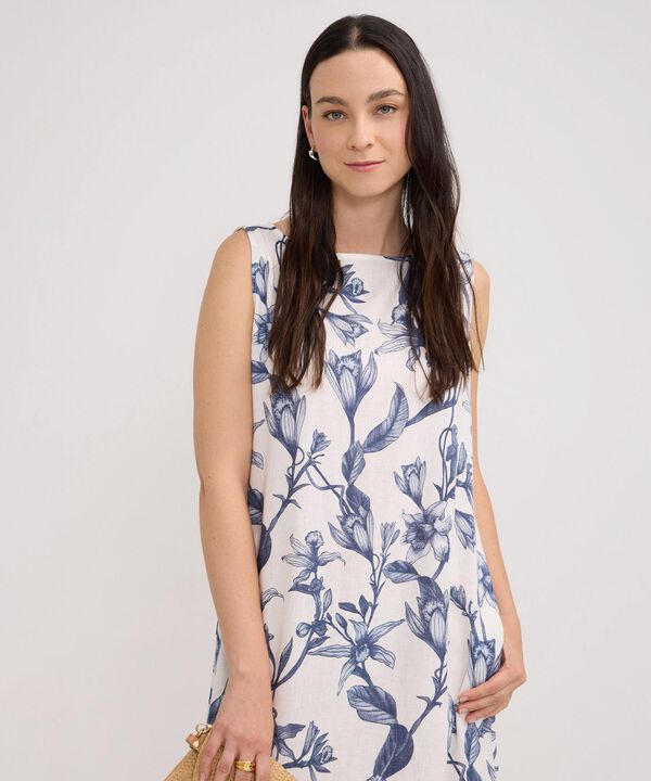 Vestido Estampado Manga Sisa Con Bolsillos Laterales