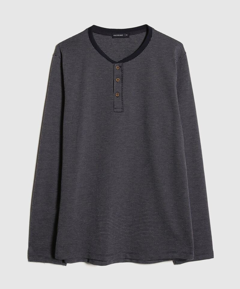 Camiseta Unicolor Manga Larga, Cuello Henley Con Botonadura, Jardin Grunge Linea Moda