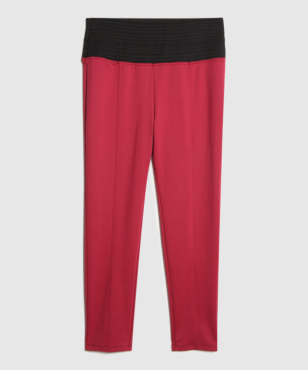 Leggins Unicolor Con Doble Pretina Elástica Y Corte Con Vena Central En Pierna, Carmin Alba