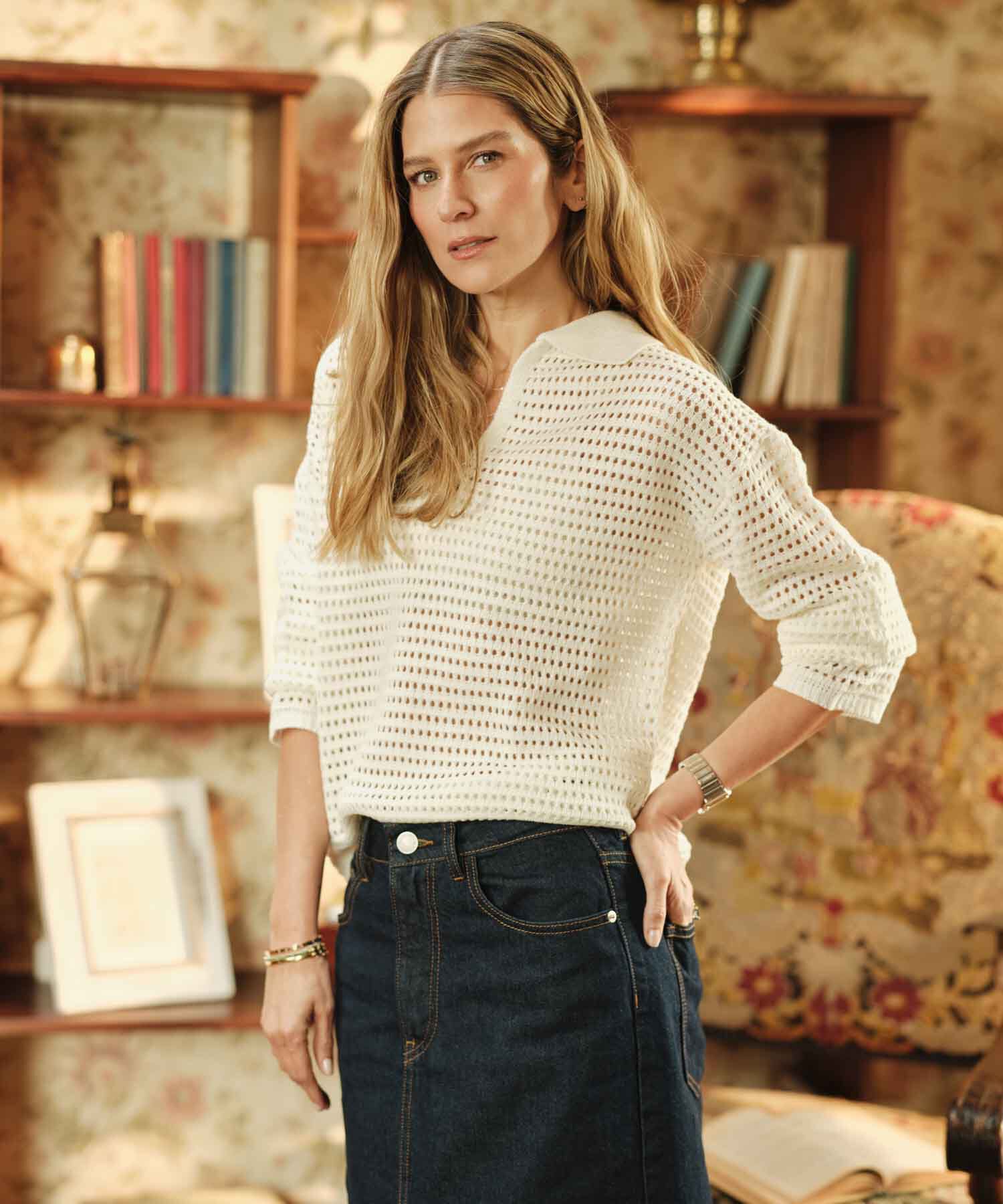 Falda Denim Midi Con Abertura Frontal