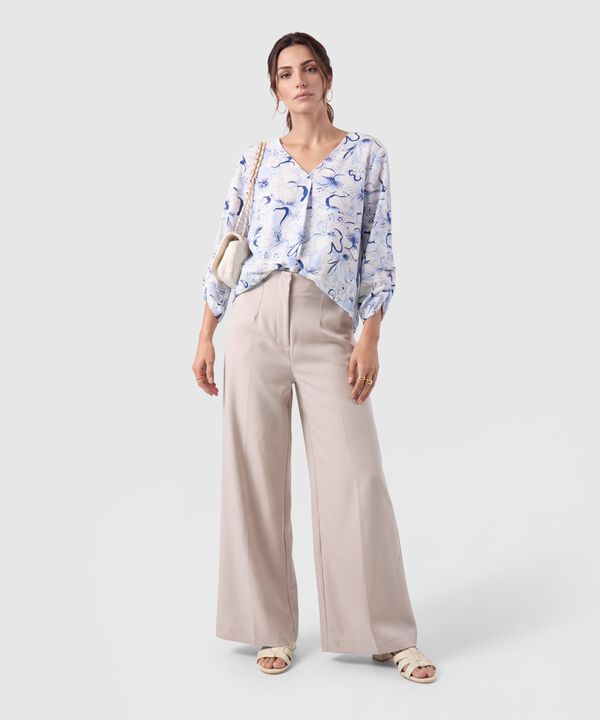 Blusa Escote V Manga 3/4 Para Mujer