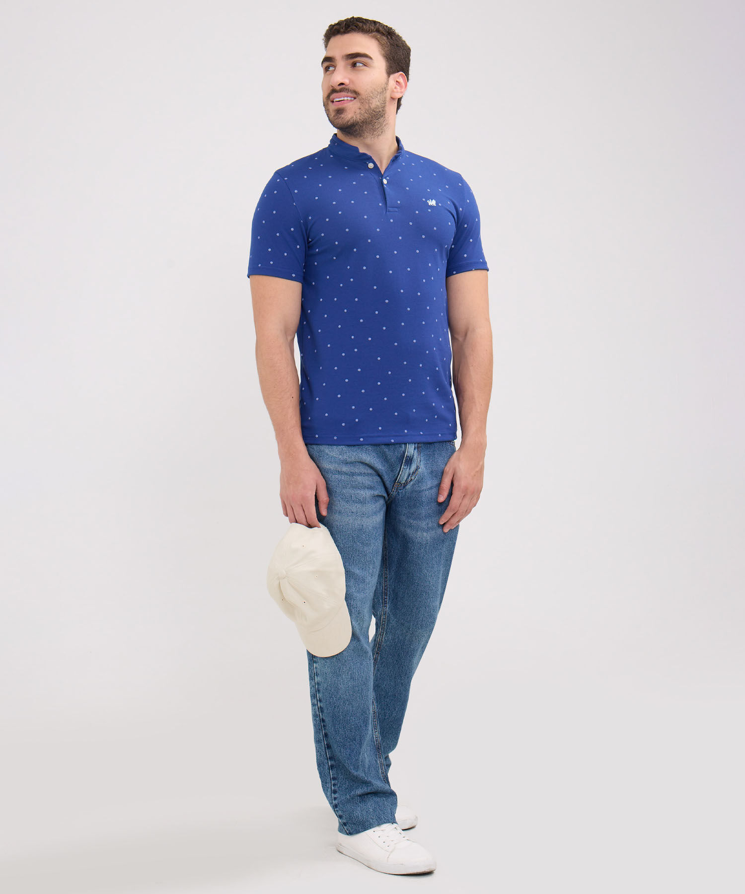 Polo Estampada, Cuello Mao Sin Bolsillo