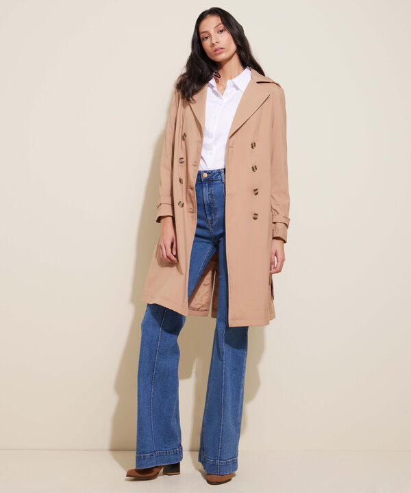 Chaqueta Trench Con Cinturon De Ajuste Manga Larga image number null