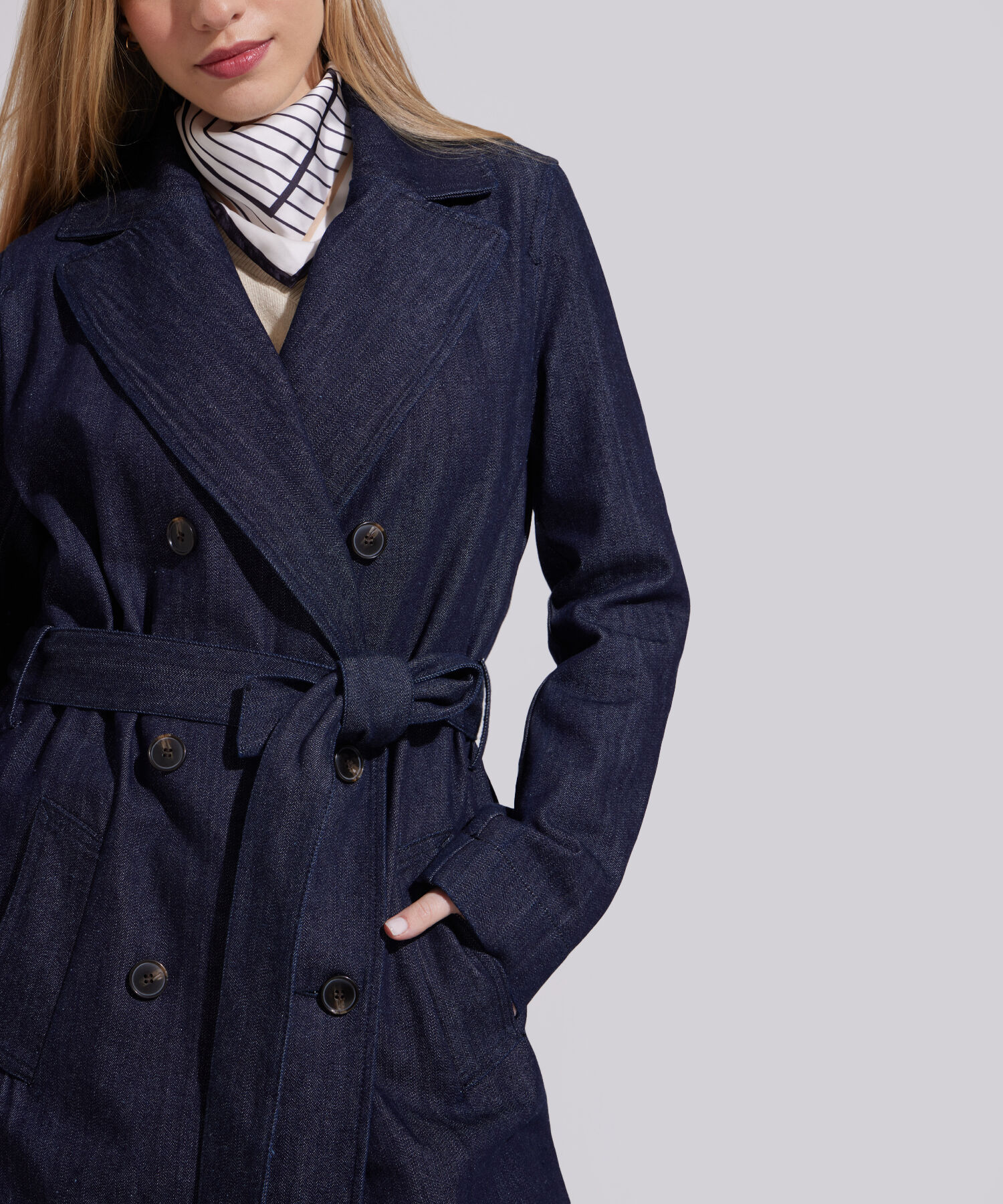 Chaqueta Gabardina En Denim Tono Azul Raw