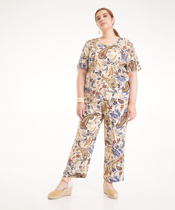 Pantalon Estampado Fluido Con Elastico En Cintura