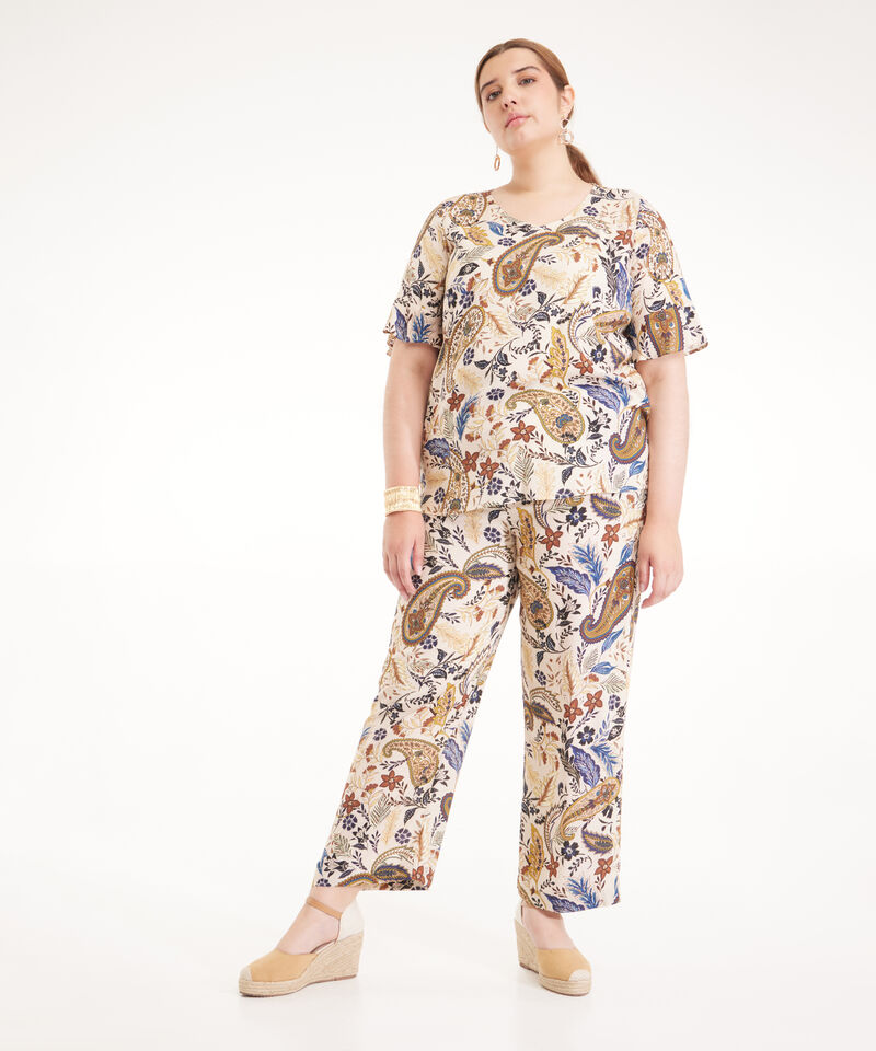 Pantalon Estampado Fluido Con Elastico En Cintura
