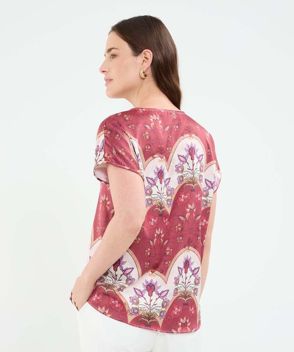 Blusa manga corta con escote en v y prense para mujer