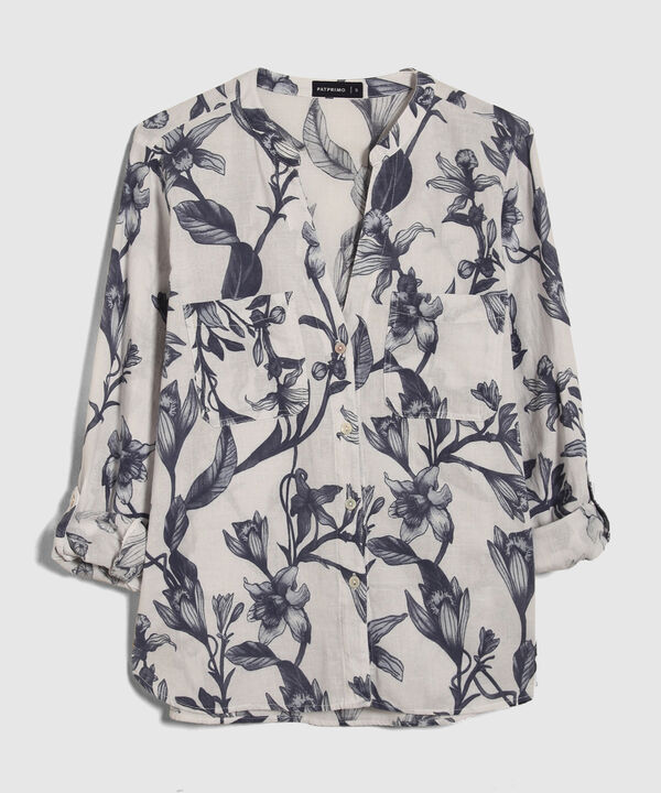 Blusa Manga Larga Estampada En Lino