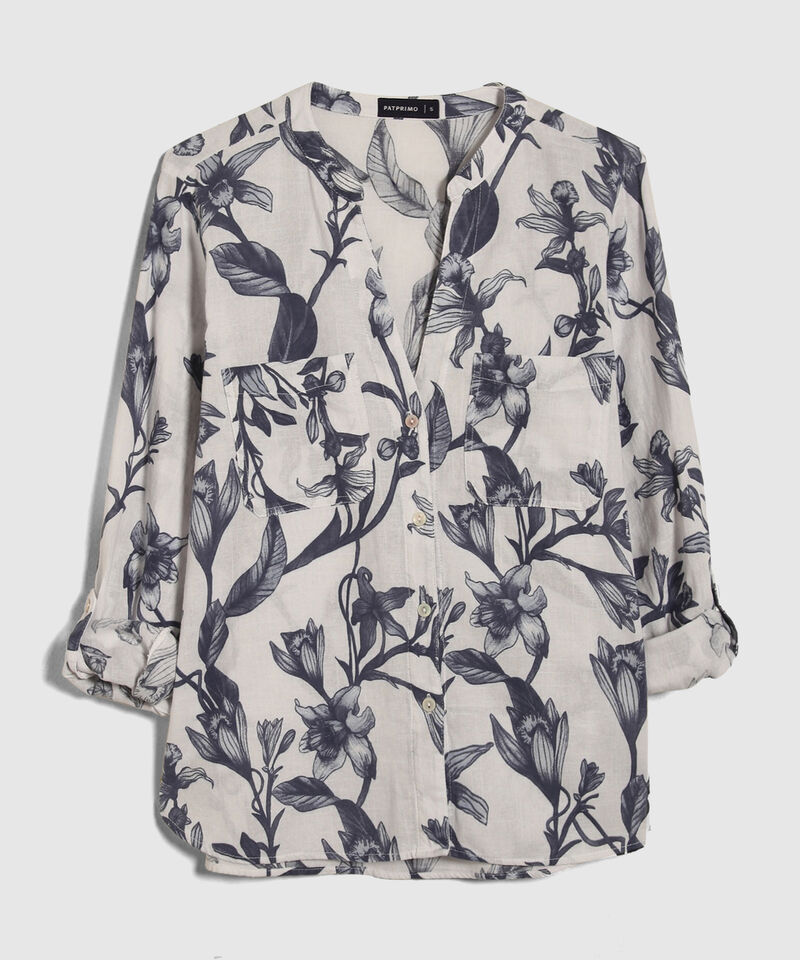 Blusa Manga Larga Estampada En Lino