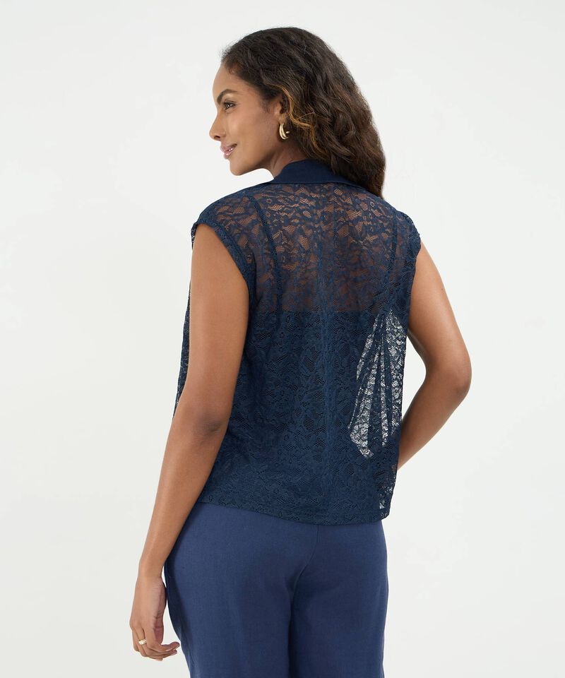 Polo En Encaje, Cuello Y Pechera En Rib, Con Top Interno Para Mujer