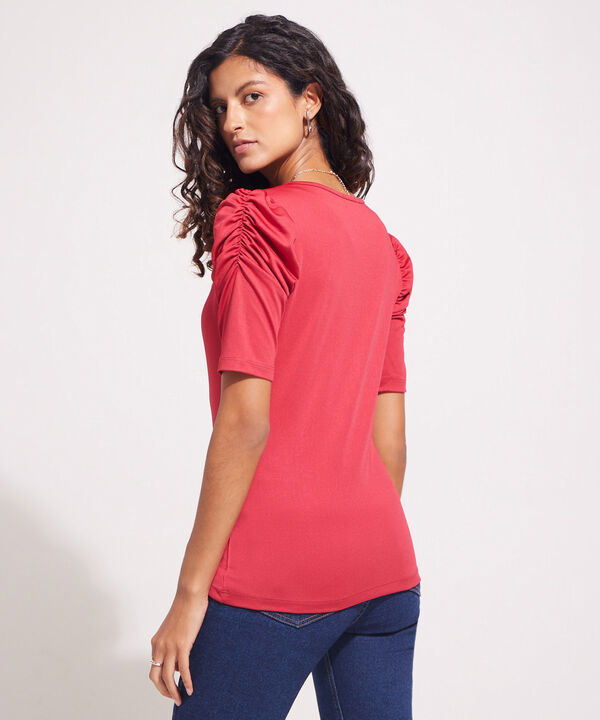 Camiseta Manga Corta Unicolor Con Ruche