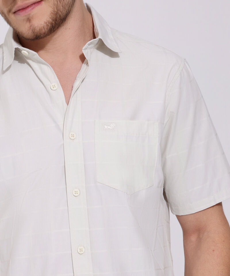 Camisa Unicolor Texturizada, Manga Corta Con Bolsillo Y Silueta Slim Fit