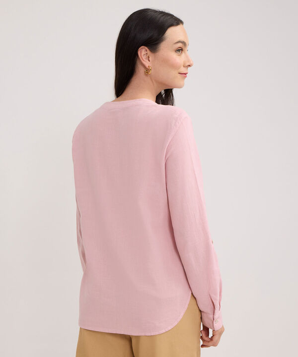 Blusa Manga Larga Unicolor En Lino