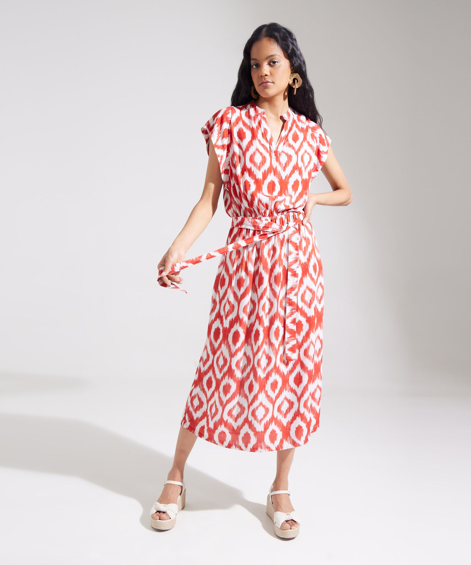 Vestido Estampado Manga Corta Midi