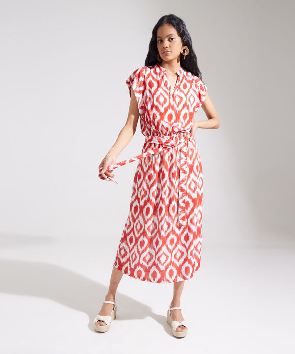 Vestido Estampado Manga Corta Midi