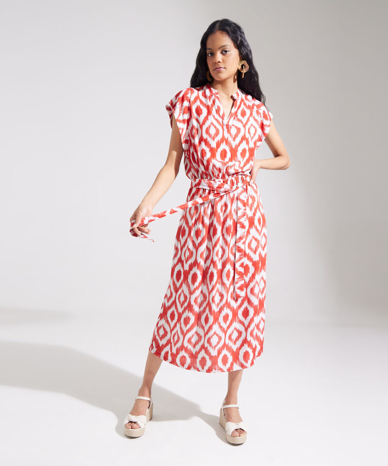 Vestido Estampado Manga Corta Midi