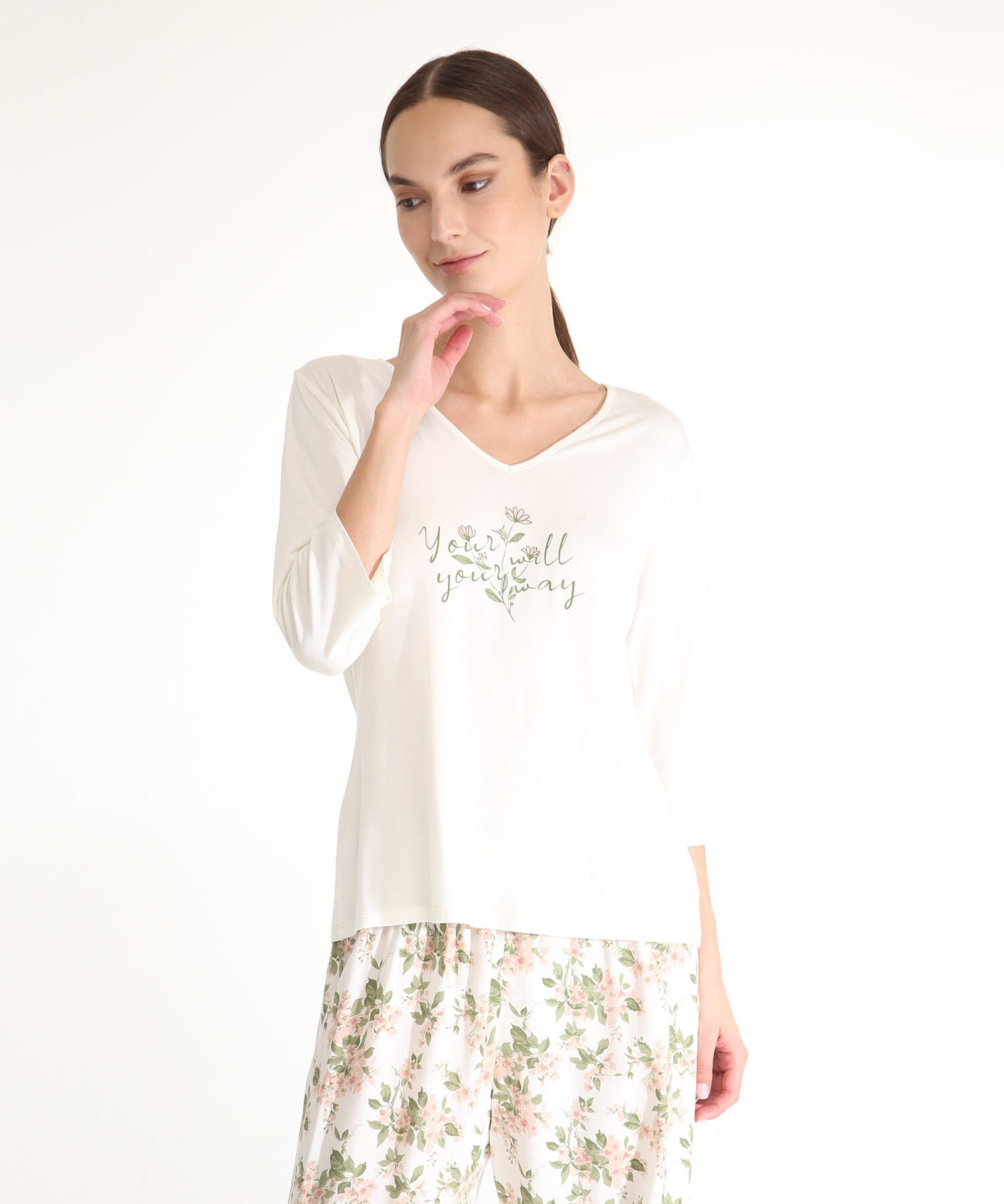 Pijama Camiseta Manga 3/4 Con Screen Y Pantalón Largo Estampado